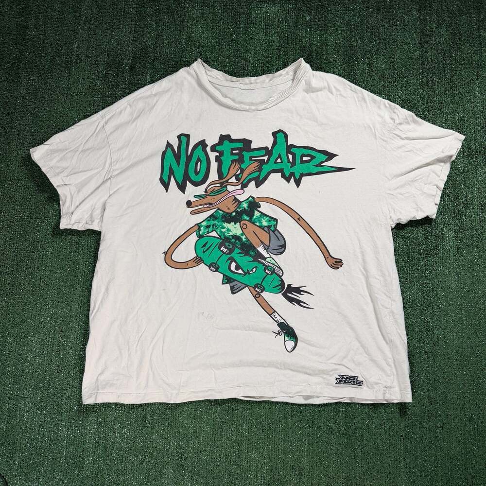 Mens No Fear Oversized Beige Skate Dog Graphic T-Shirt XXL